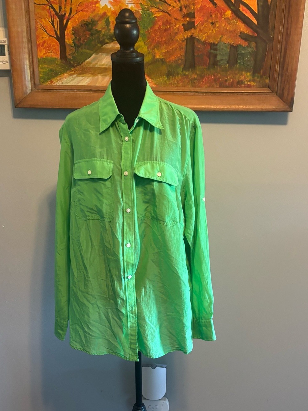 Lauren Ralph Lauren Women’s Neon Green Lightweight Button Up Shirt Sz 1X